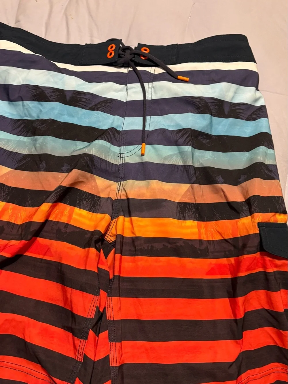 Speedo Men's Striped Swim Board Shorts - Black, Blue & Orange